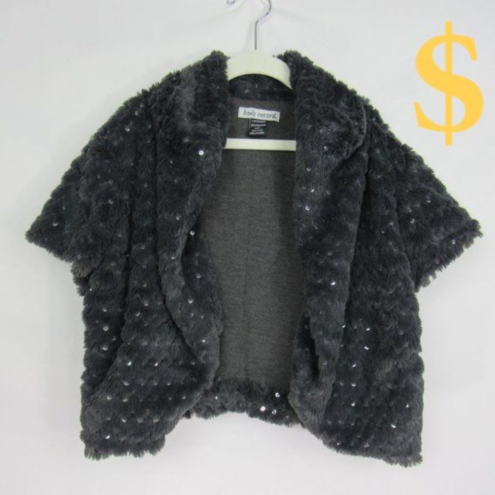 Body Control Faux Fur w/ Sequins Jacket Girls Sz L